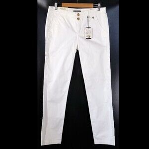 NWT Woolrich John Rich & Bros. Women's White Stretch Satin Chino Pants
